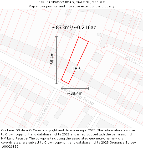 187, EASTWOOD ROAD, RAYLEIGH, SS6 7LE: Plot and title map