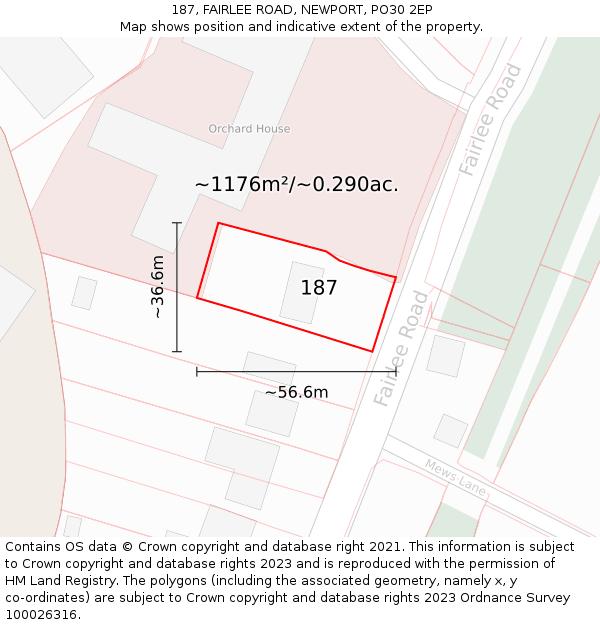 187, FAIRLEE ROAD, NEWPORT, PO30 2EP: Plot and title map