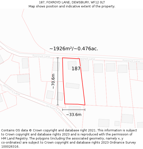 187, FOXROYD LANE, DEWSBURY, WF12 0LT: Plot and title map