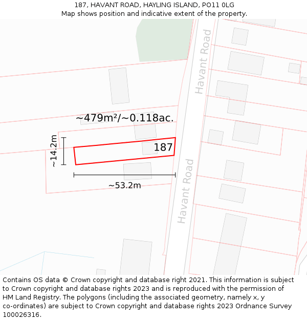 187, HAVANT ROAD, HAYLING ISLAND, PO11 0LG: Plot and title map