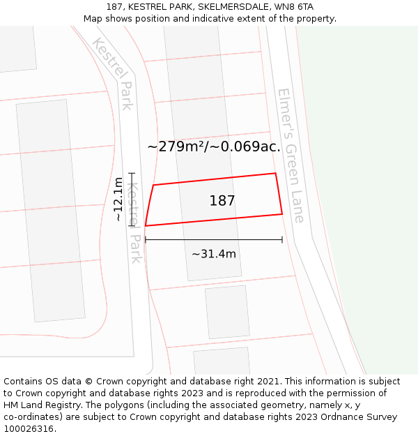 187, KESTREL PARK, SKELMERSDALE, WN8 6TA: Plot and title map