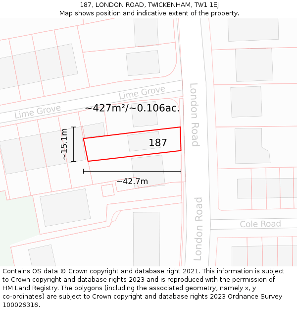 187, LONDON ROAD, TWICKENHAM, TW1 1EJ: Plot and title map
