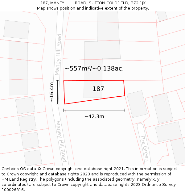 187, MANEY HILL ROAD, SUTTON COLDFIELD, B72 1JX: Plot and title map