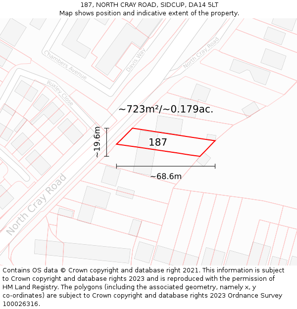 187, NORTH CRAY ROAD, SIDCUP, DA14 5LT: Plot and title map