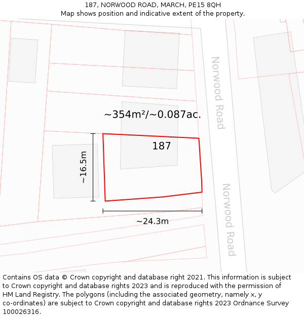 187, NORWOOD ROAD, MARCH, PE15 8QH: Plot and title map