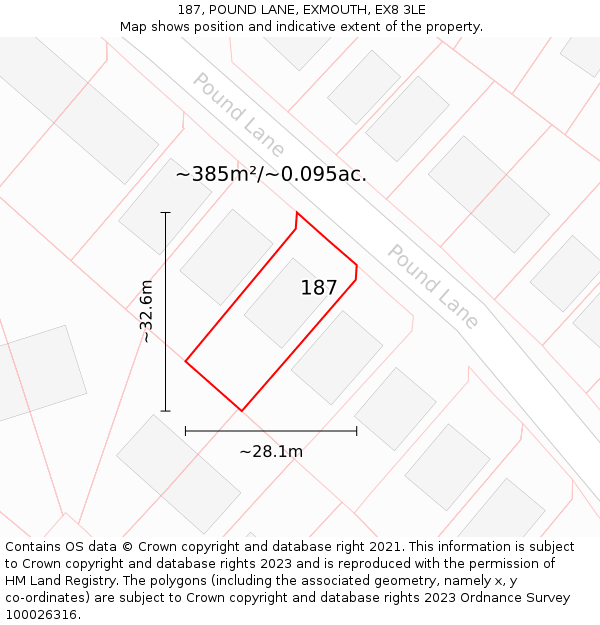 187, POUND LANE, EXMOUTH, EX8 3LE: Plot and title map