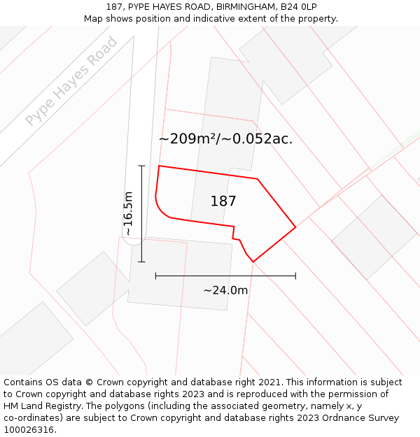 187, PYPE HAYES ROAD, BIRMINGHAM, B24 0LP: Plot and title map