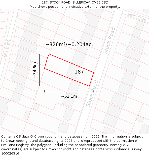187, STOCK ROAD, BILLERICAY, CM12 0SD: Plot and title map