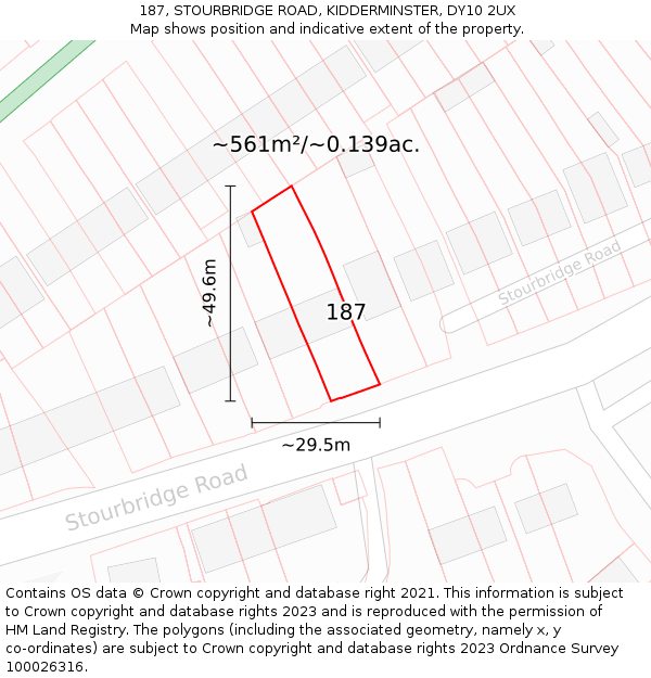 187, STOURBRIDGE ROAD, KIDDERMINSTER, DY10 2UX: Plot and title map