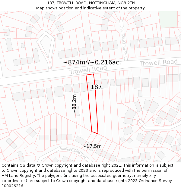 187, TROWELL ROAD, NOTTINGHAM, NG8 2EN: Plot and title map