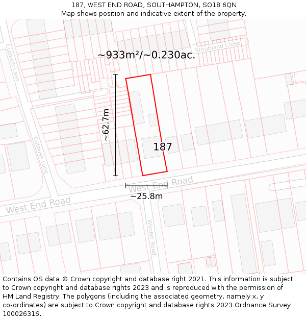 187, WEST END ROAD, SOUTHAMPTON, SO18 6QN: Plot and title map