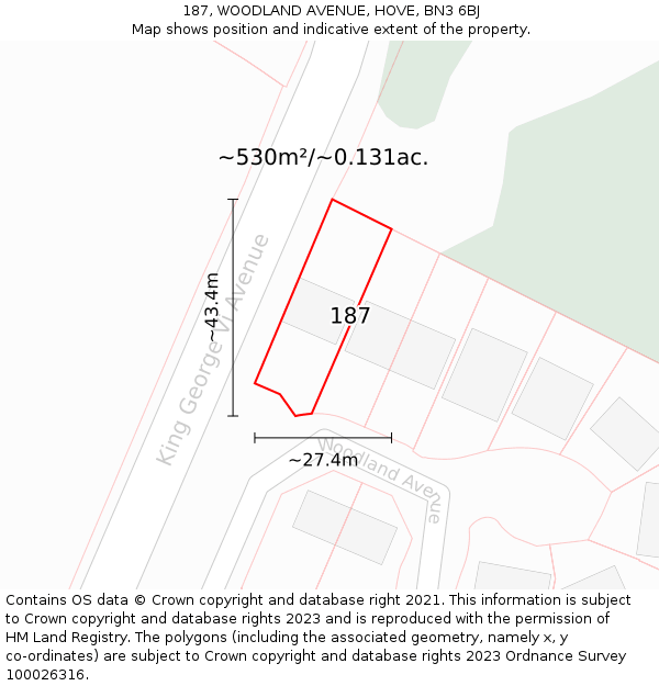 187, WOODLAND AVENUE, HOVE, BN3 6BJ: Plot and title map