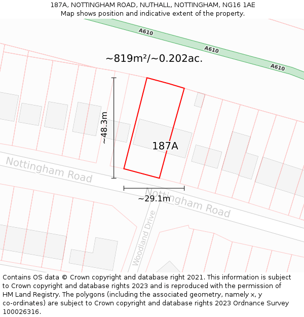187A, NOTTINGHAM ROAD, NUTHALL, NOTTINGHAM, NG16 1AE: Plot and title map