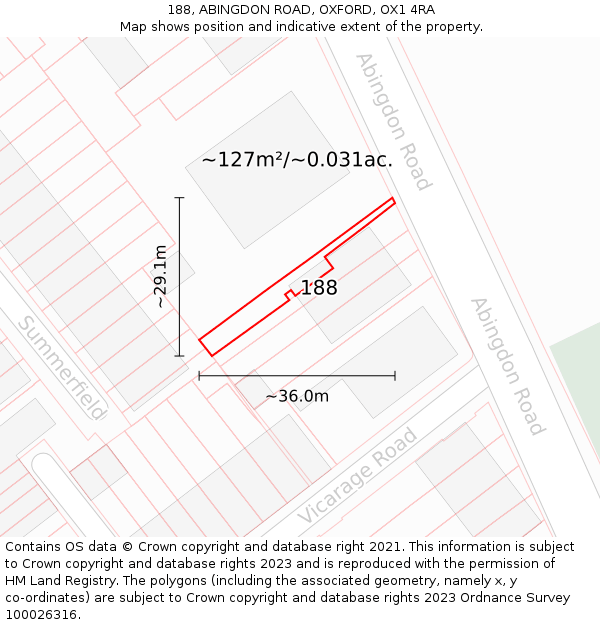 188, ABINGDON ROAD, OXFORD, OX1 4RA: Plot and title map