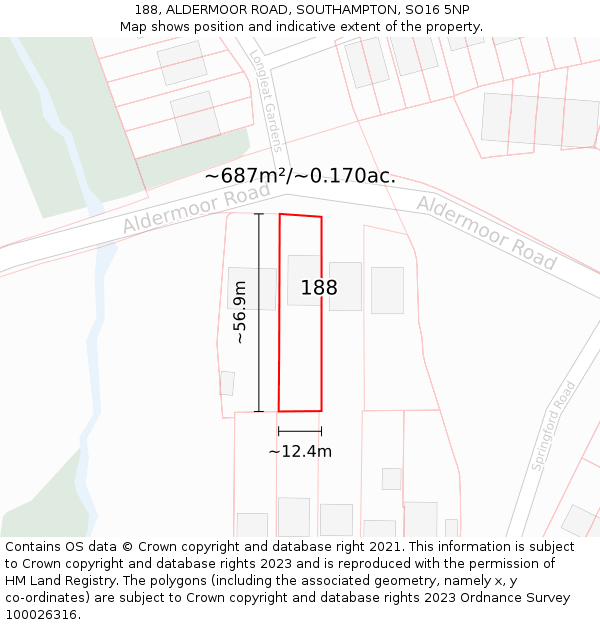 188, ALDERMOOR ROAD, SOUTHAMPTON, SO16 5NP: Plot and title map