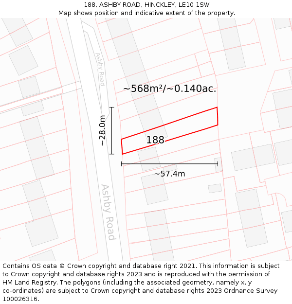 188, ASHBY ROAD, HINCKLEY, LE10 1SW: Plot and title map