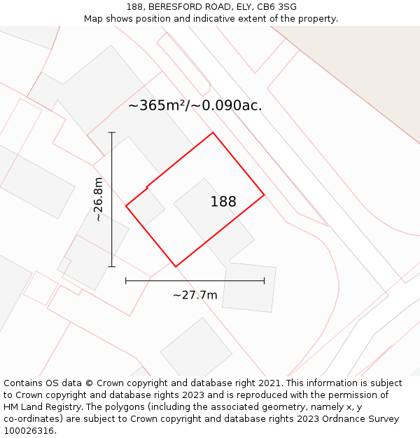 188, BERESFORD ROAD, ELY, CB6 3SG: Plot and title map
