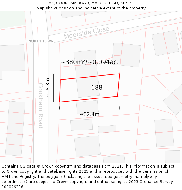 188, COOKHAM ROAD, MAIDENHEAD, SL6 7HP: Plot and title map