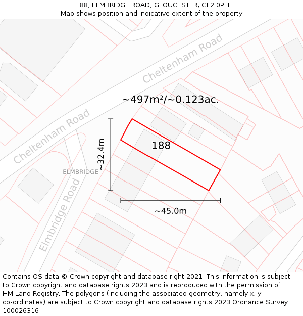 188, ELMBRIDGE ROAD, GLOUCESTER, GL2 0PH: Plot and title map