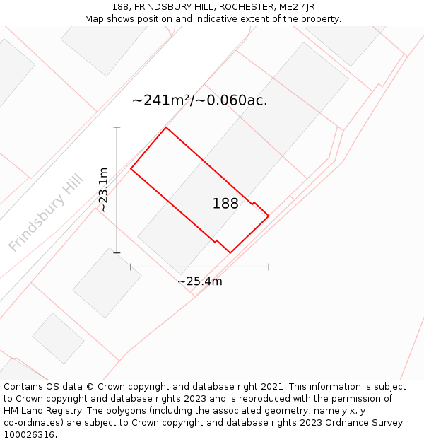 188, FRINDSBURY HILL, ROCHESTER, ME2 4JR: Plot and title map