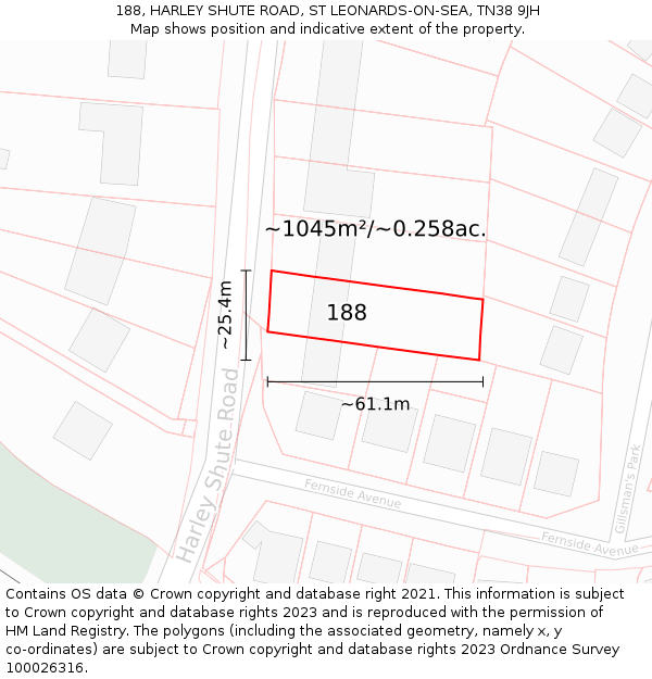 188, HARLEY SHUTE ROAD, ST LEONARDS-ON-SEA, TN38 9JH: Plot and title map