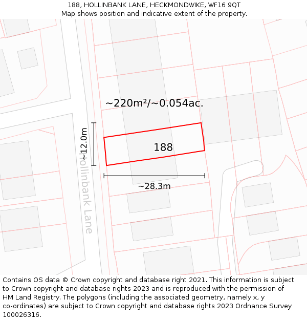 188, HOLLINBANK LANE, HECKMONDWIKE, WF16 9QT: Plot and title map