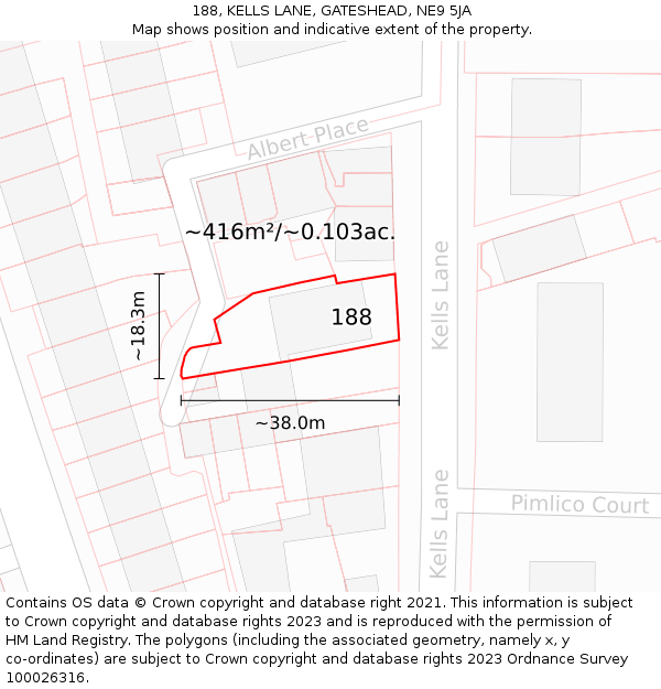 188, KELLS LANE, GATESHEAD, NE9 5JA: Plot and title map