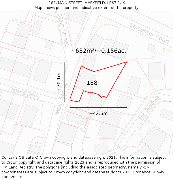 188, MAIN STREET, MARKFIELD, LE67 9UX: Plot and title map