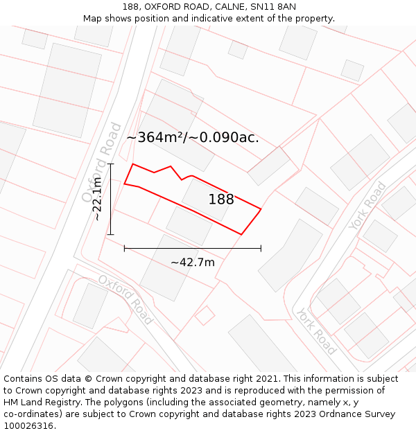 188, OXFORD ROAD, CALNE, SN11 8AN: Plot and title map