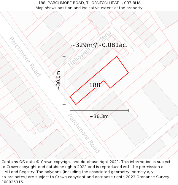 188, PARCHMORE ROAD, THORNTON HEATH, CR7 8HA: Plot and title map