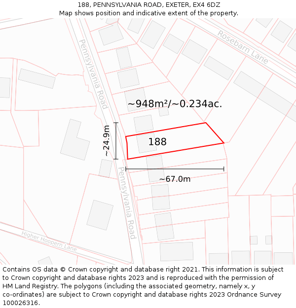 188, PENNSYLVANIA ROAD, EXETER, EX4 6DZ: Plot and title map