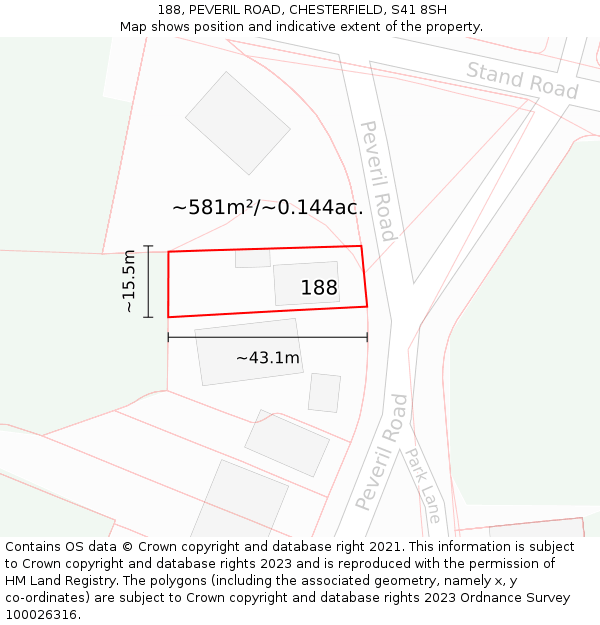 188, PEVERIL ROAD, CHESTERFIELD, S41 8SH: Plot and title map