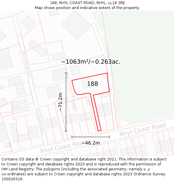 188, RHYL COAST ROAD, RHYL, LL18 3RE: Plot and title map