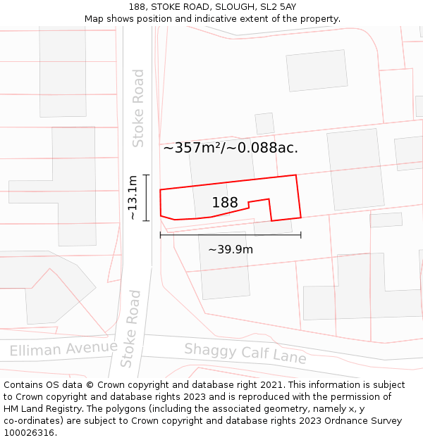 188, STOKE ROAD, SLOUGH, SL2 5AY: Plot and title map