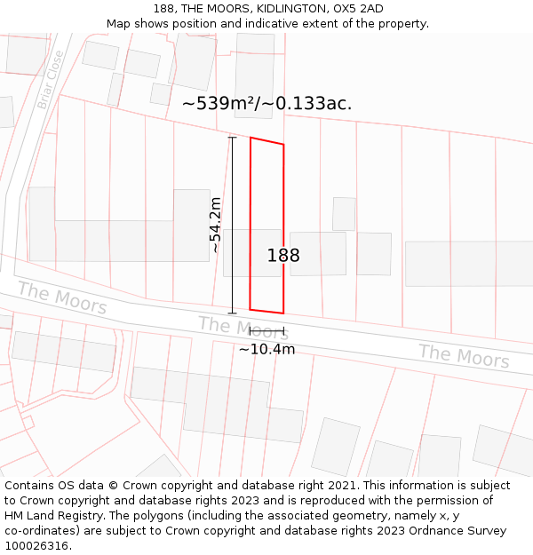 188, THE MOORS, KIDLINGTON, OX5 2AD: Plot and title map