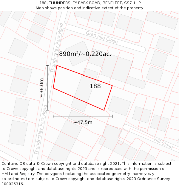 188, THUNDERSLEY PARK ROAD, BENFLEET, SS7 1HP: Plot and title map