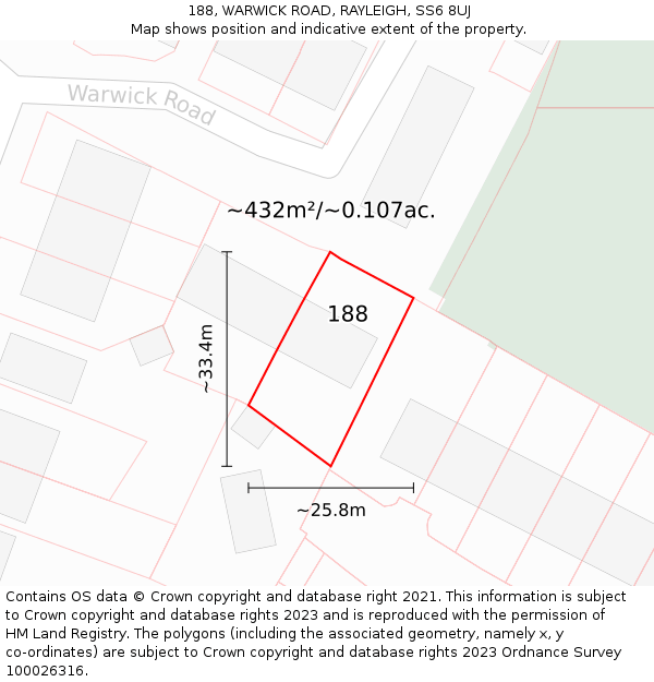 188, WARWICK ROAD, RAYLEIGH, SS6 8UJ: Plot and title map