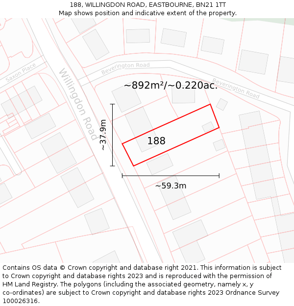 188, WILLINGDON ROAD, EASTBOURNE, BN21 1TT: Plot and title map