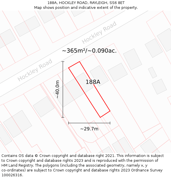 188A, HOCKLEY ROAD, RAYLEIGH, SS6 8ET: Plot and title map