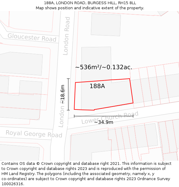 188A, LONDON ROAD, BURGESS HILL, RH15 8LL: Plot and title map