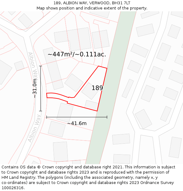 189, ALBION WAY, VERWOOD, BH31 7LT: Plot and title map