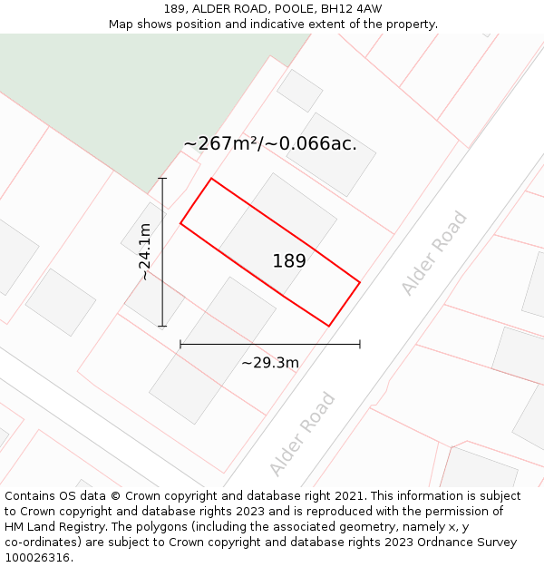 189, ALDER ROAD, POOLE, BH12 4AW: Plot and title map