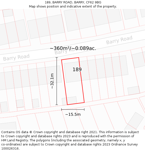 189, BARRY ROAD, BARRY, CF62 9BG: Plot and title map