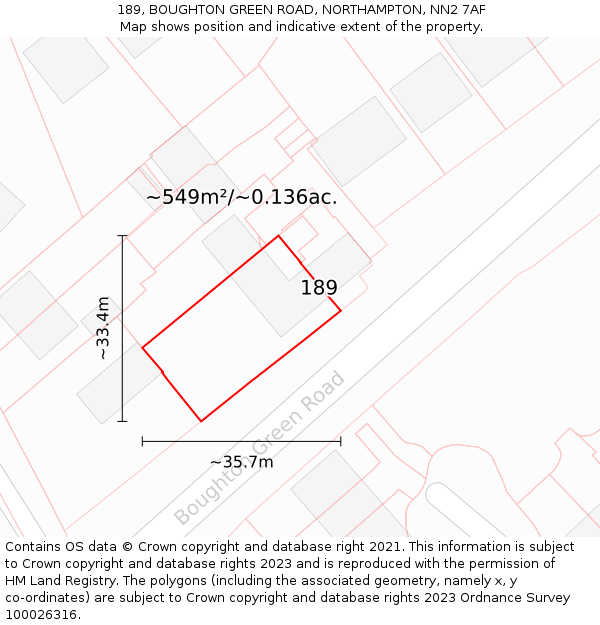 189, BOUGHTON GREEN ROAD, NORTHAMPTON, NN2 7AF: Plot and title map