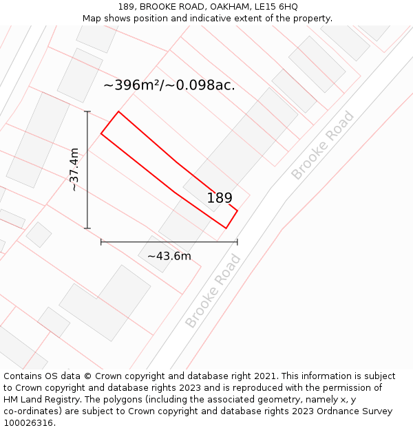 189, BROOKE ROAD, OAKHAM, LE15 6HQ: Plot and title map