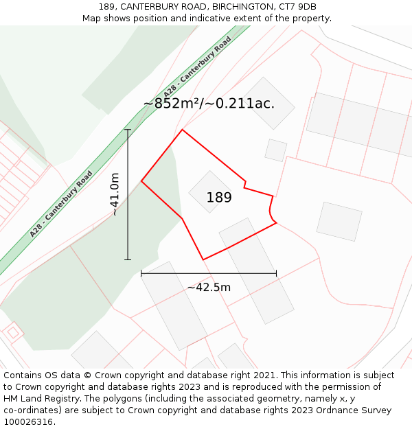 189, CANTERBURY ROAD, BIRCHINGTON, CT7 9DB: Plot and title map