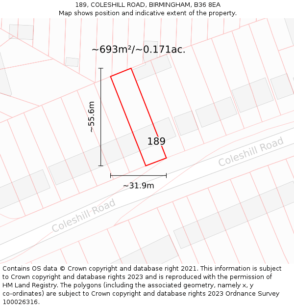 189, COLESHILL ROAD, BIRMINGHAM, B36 8EA: Plot and title map