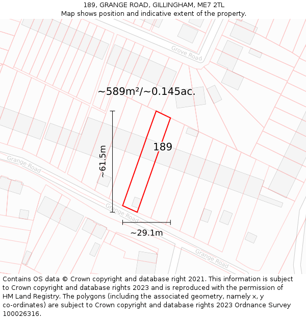 189, GRANGE ROAD, GILLINGHAM, ME7 2TL: Plot and title map