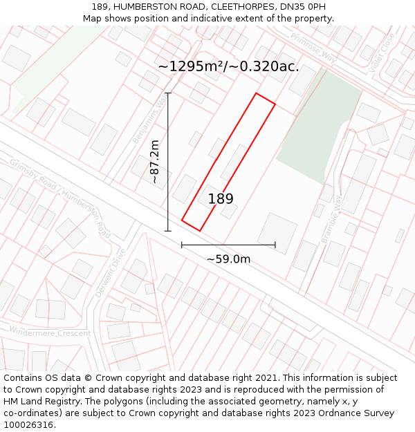 189, HUMBERSTON ROAD, CLEETHORPES, DN35 0PH: Plot and title map