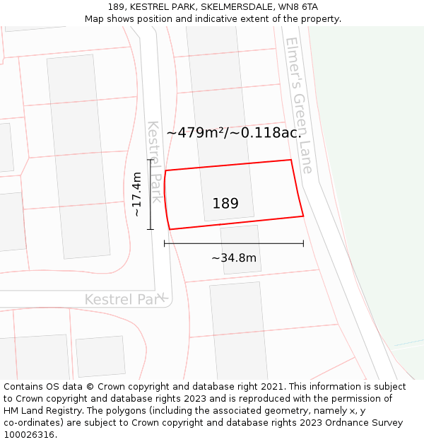 189, KESTREL PARK, SKELMERSDALE, WN8 6TA: Plot and title map